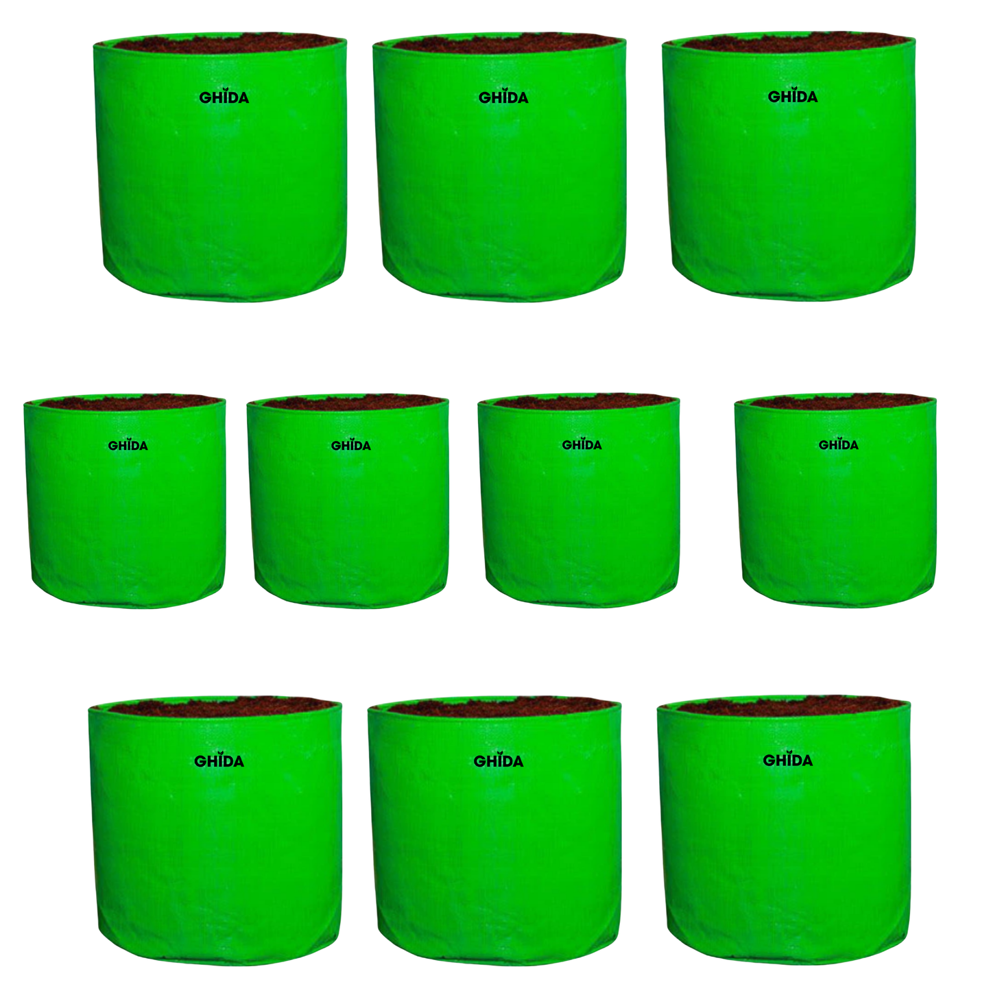 GHIDA Green Grow Bags 18X18 Inch | Durable Fabric Plant Pots for Home Garden, Terrace & Nursery Use | Pack of 10