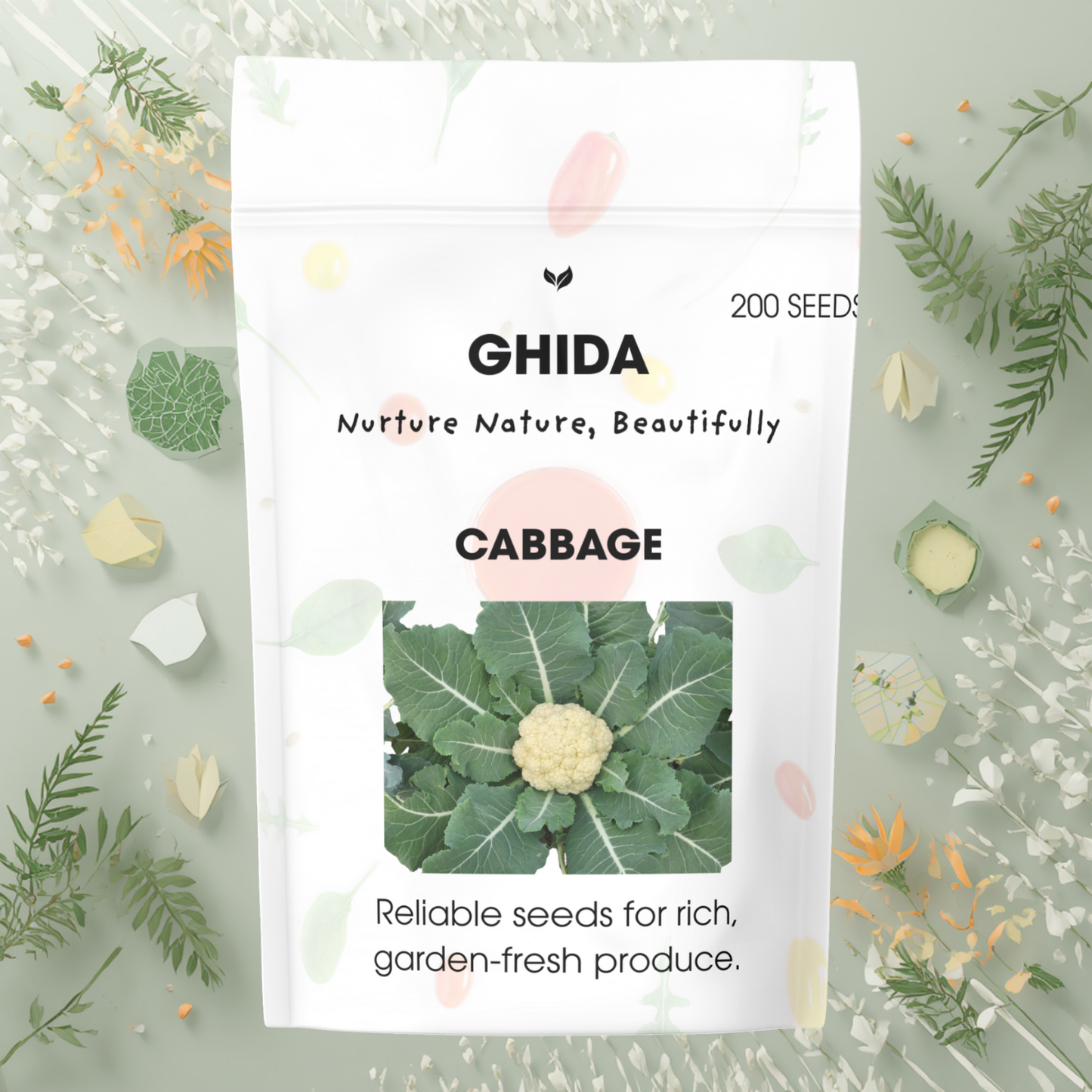 GHIDA Cabbage Seeds (200 Seeds) | High Germination Vegetable Seeds for Home, Kitchen & Terrace Garden | Organic, Non-GMO, Fast Growing Garden Seeds
