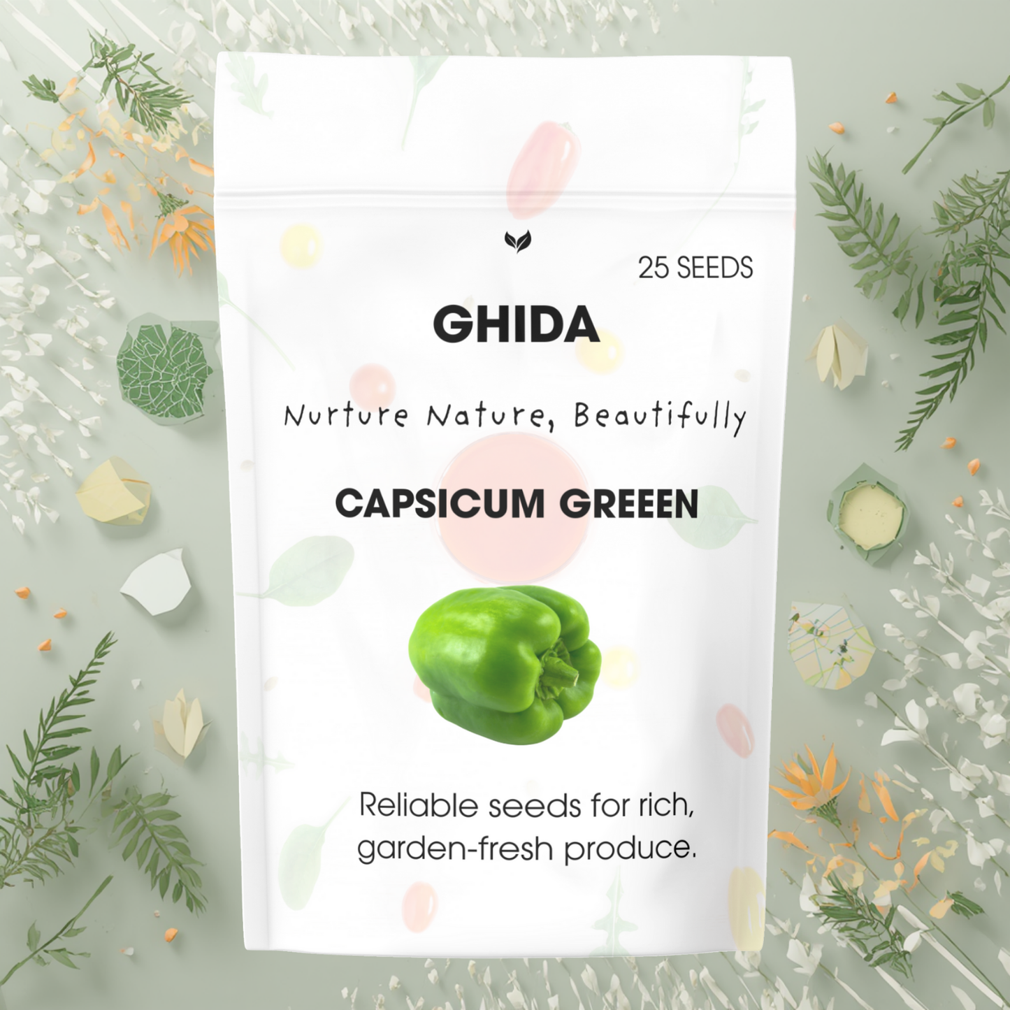 GHIDA Green Capsicum Seeds (25 Seeds) | High Germination Vegetable Seeds for Home Garden, Kitchen & Terrace Gardening | Organic, Non-GMO, Fresh Produce Seeds