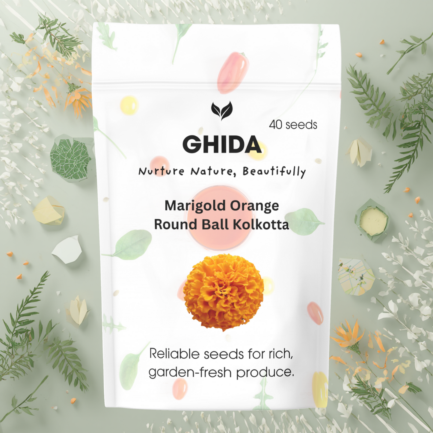 Ghida Marigold Orange Round Ball Kolkotta( 40 seeds ) For Home Gardening