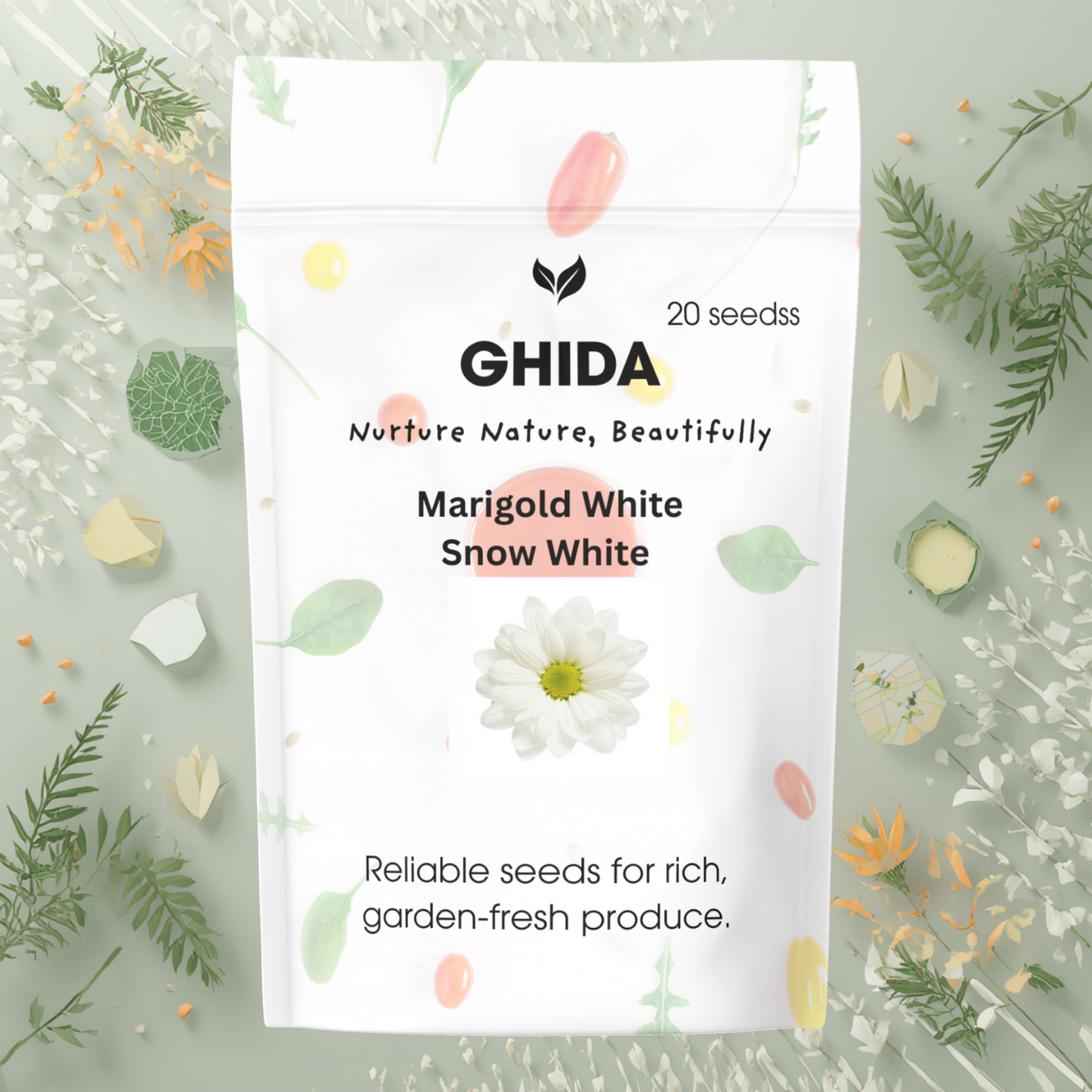 Ghida Marigold White Snow White (20 seeds ) For Home Gardening