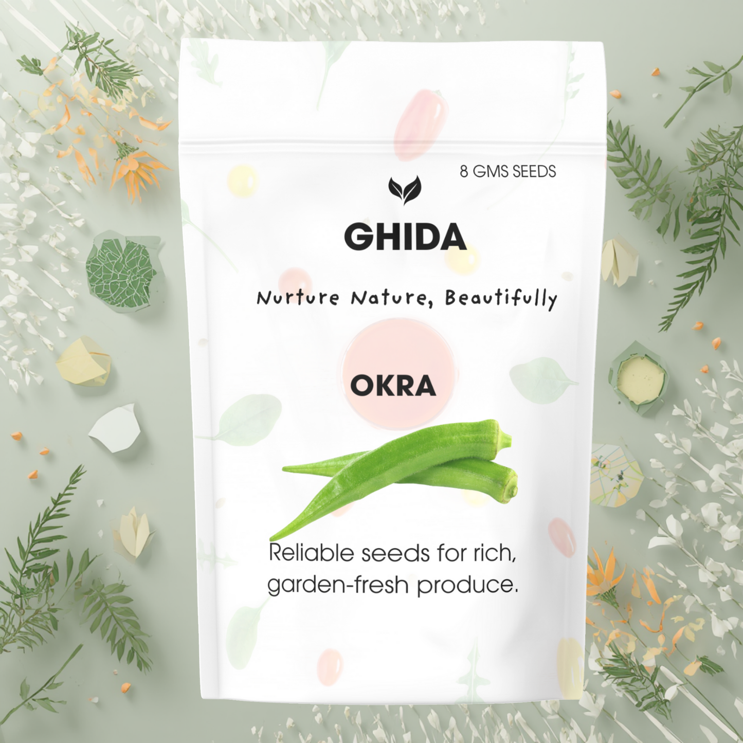 GHIDA Okra Seeds (8 GMS) – Premium Vegetable Seeds for Planting, High Yield Okra Seeds for Home Garden & Farming