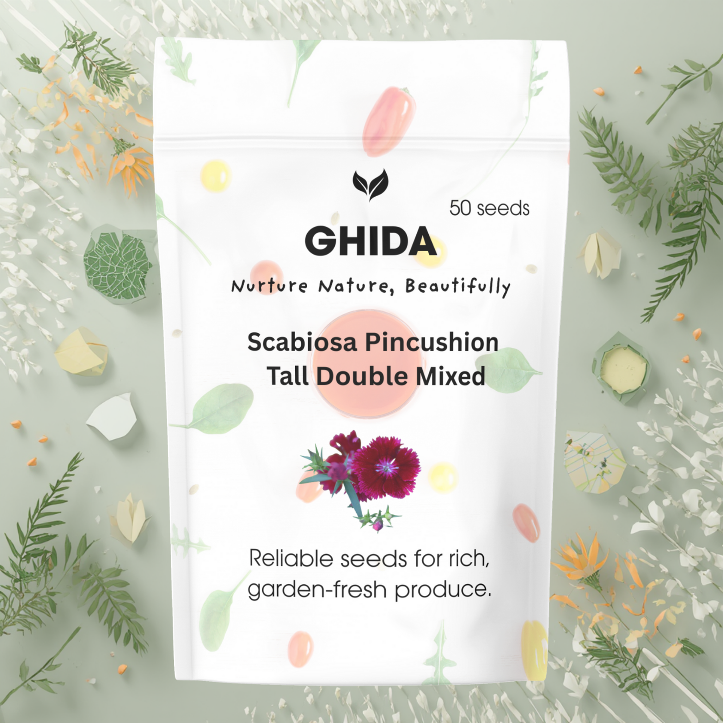 Ghida Scabiosa Pincushion Tall Double Mixed (50 Seeds)For Home Gardening