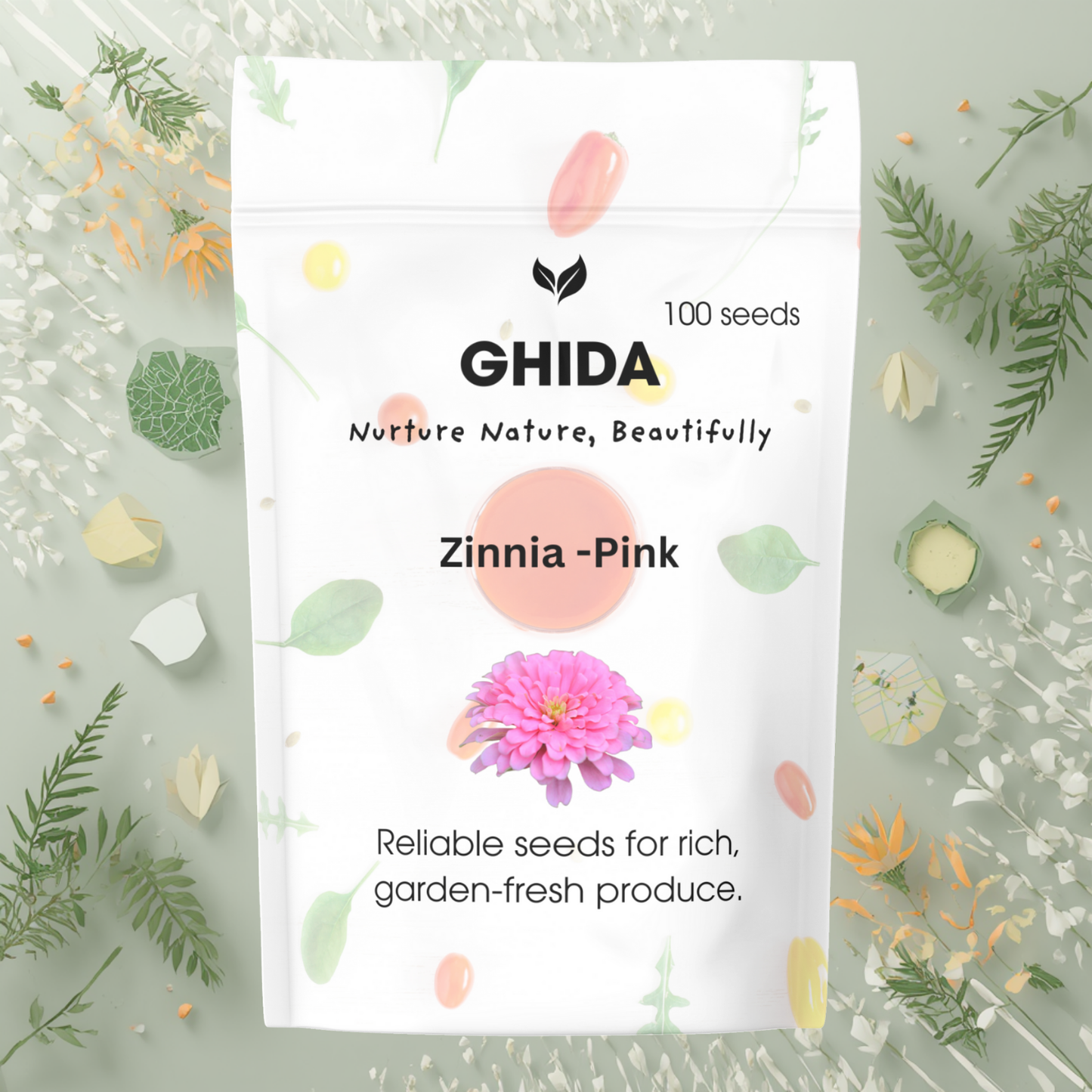 Ghida Zinnia -Pink (100 seeds) For Home Garedening
