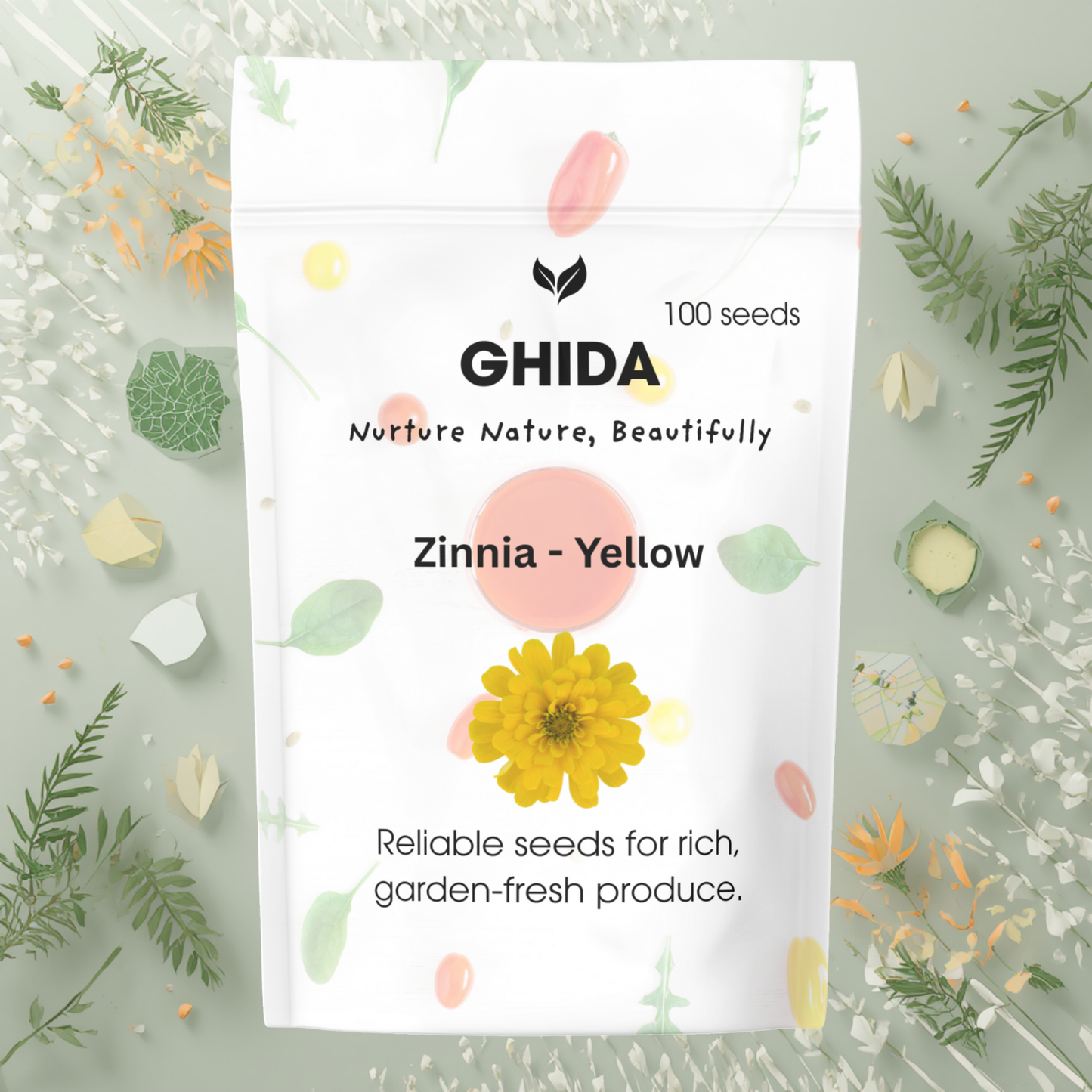 Ghida Zinnia - Yellow (100 seeds)For Home Gardening