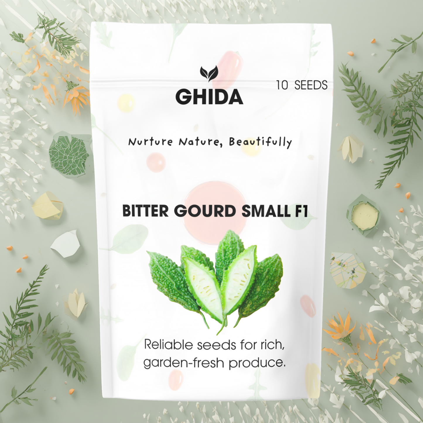GHIDA Bitter Gourd Small F1 Seeds (10 Seeds) – High Yield Karela Hybrid Seeds for Home Garden, Fast Germination, Disease Resistant Vegetable Seeds
