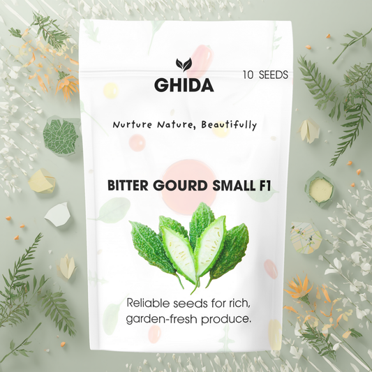 GHIDA Bitter Gourd Small F1 Seeds (10 Seeds) – High Yield Karela Hybrid Seeds for Home Garden, Fast Germination, Disease Resistant Vegetable Seeds