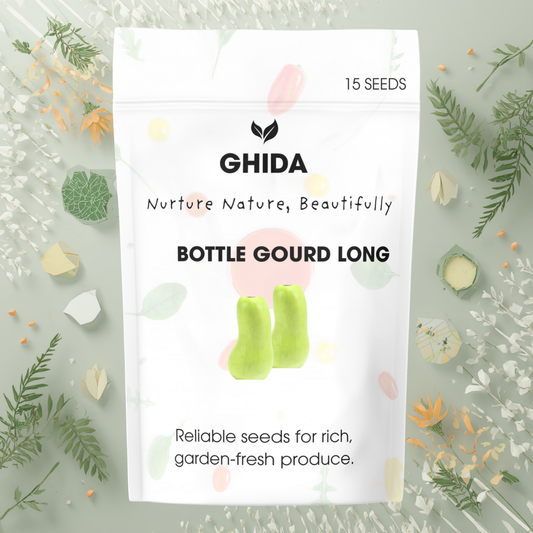GHIDA Bottle Gourd Long Seeds (15 Seeds) – High Yield Lauki Vegetable Seeds for Home Garden, Fast Germination, Organic Kitchen Gardening
