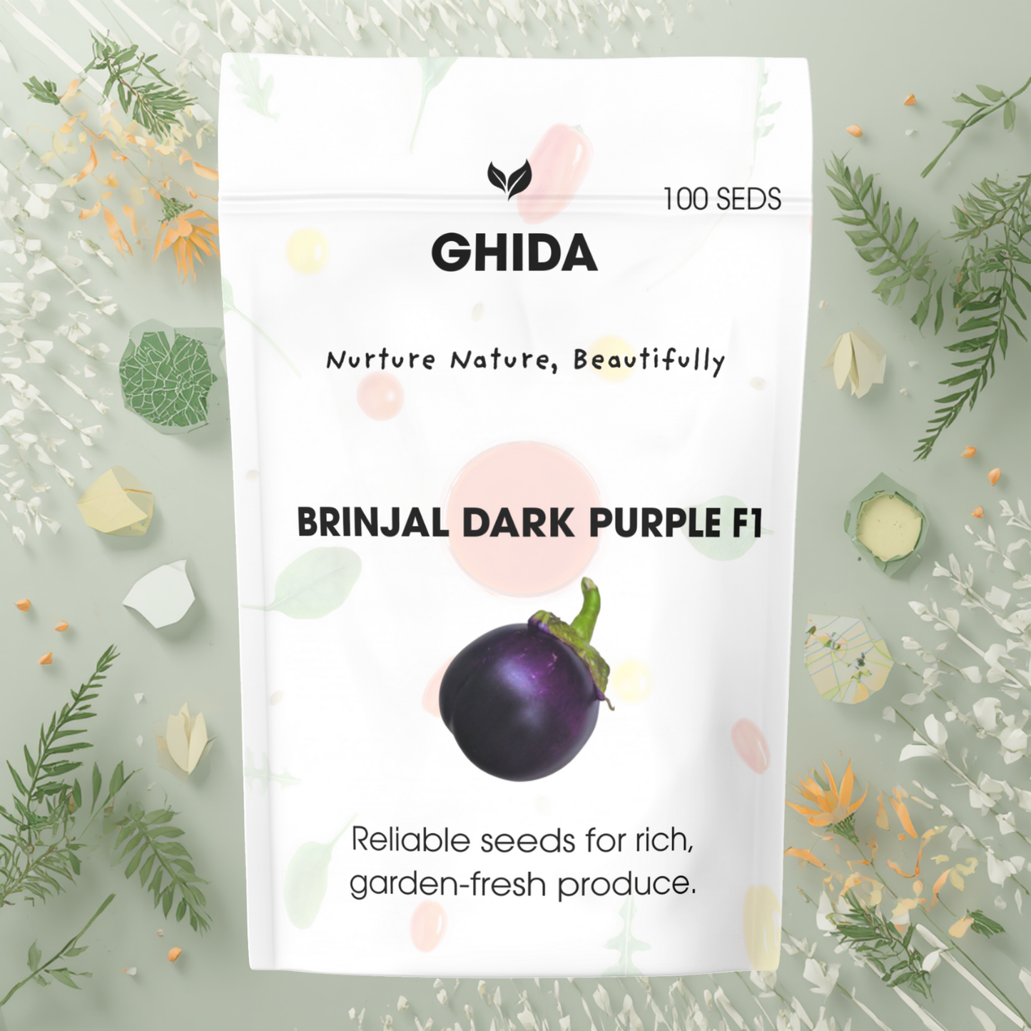 GHIDA Brinjal Dark Purple F1 Seeds (100 Seeds) | Hybrid Dark Purple Eggplant Seeds with High Germination | Best Vegetable Seeds for Home, Kitchen & Terrace Garden