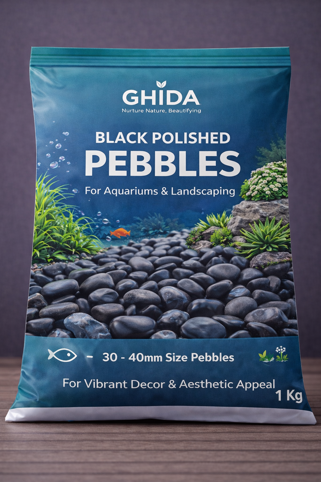 Ghida Black Polished Pebbles For Aquarium and Landscaping for Home Gardening