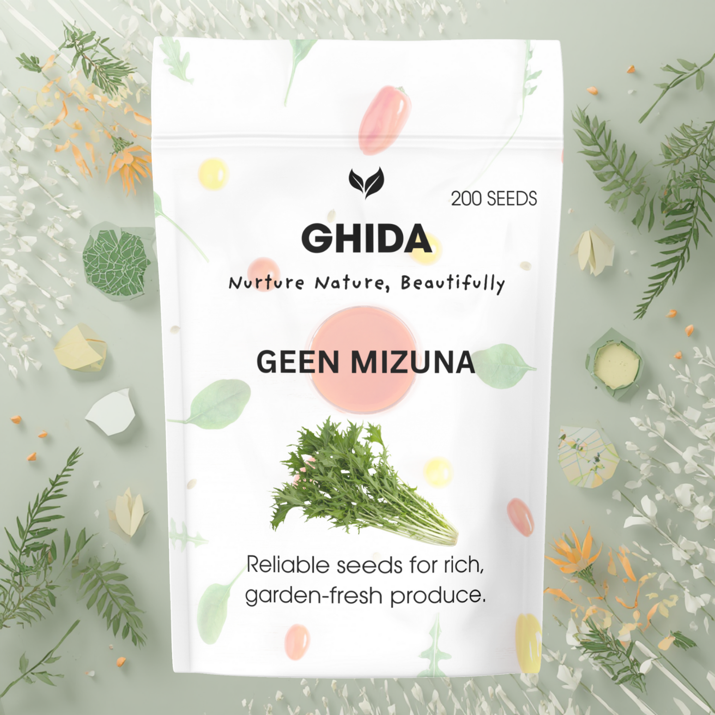 Ghida Green Mizuna (200 Seeds) For Home Gardening.