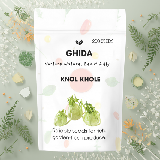 GHIDA Knol Khol (Kohlrabi) Seeds – 200 Premium Seeds, High Germination Vegetable Seeds for Home Garden, Kitchen Garden, Balcony & Terrace Growing