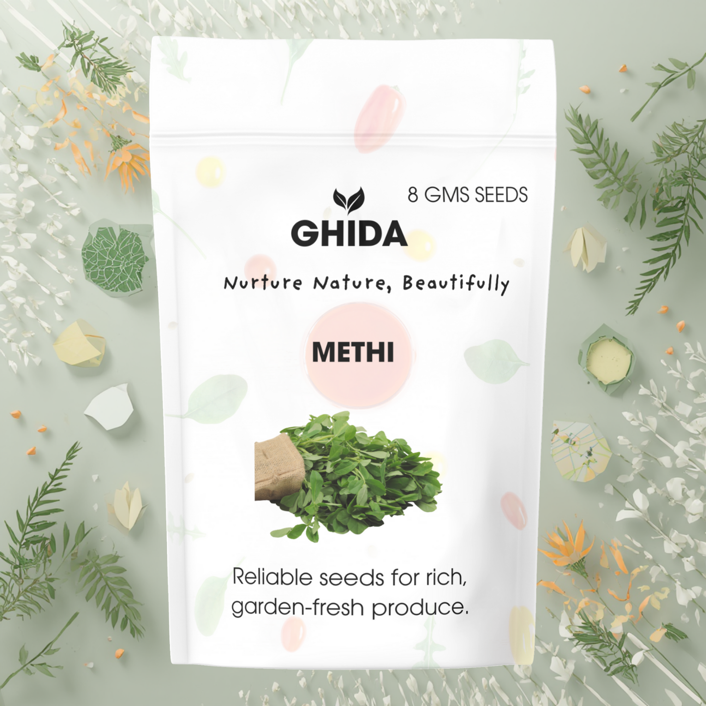 GHIDA Methi Seeds (Fenugreek) 8 GMS – High Germination Vegetable Seeds for Home Garden, Organic Growing, Fresh Green Leaves & Microgreens