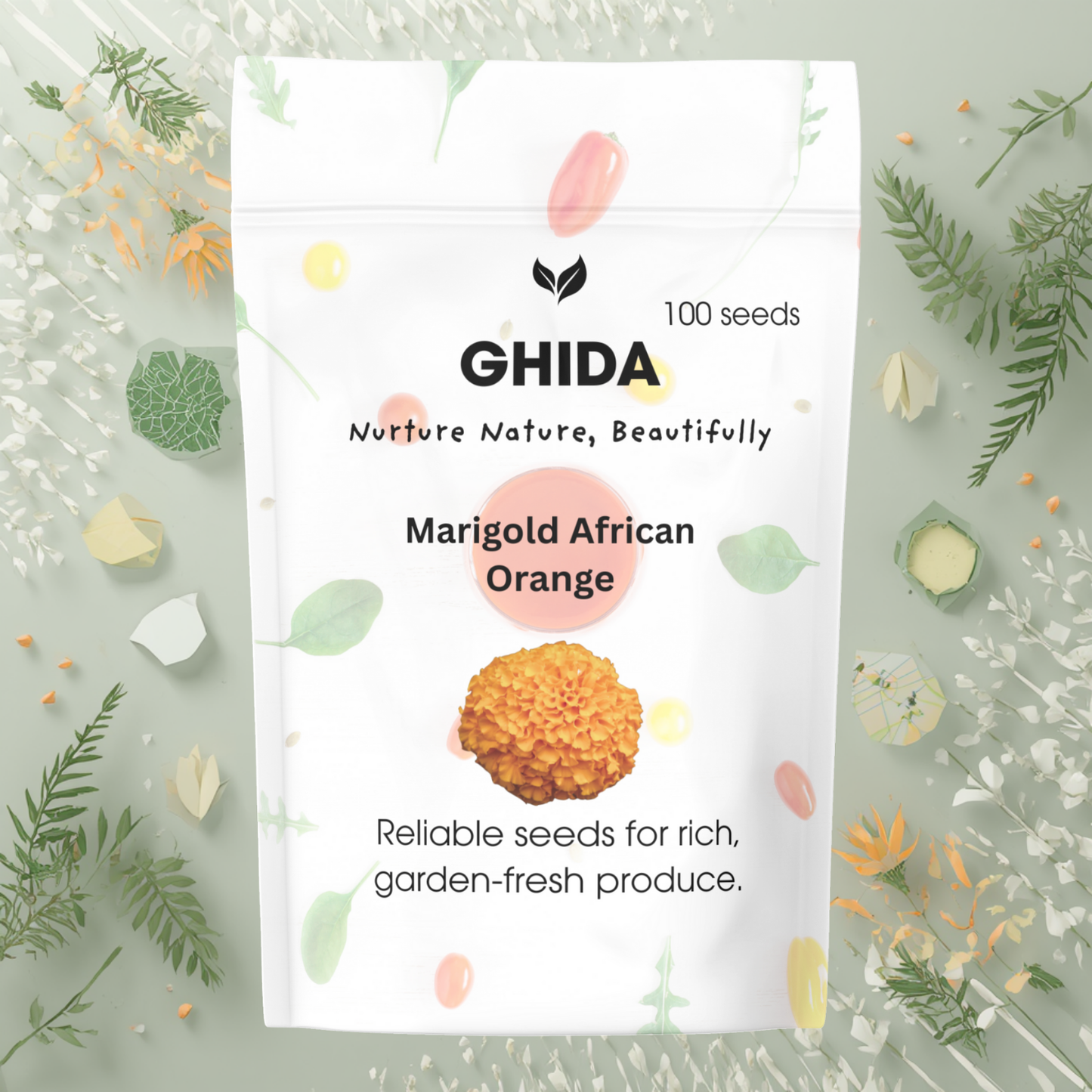 Ghida Marigold African Orange (100 seeds) For Home Gardening