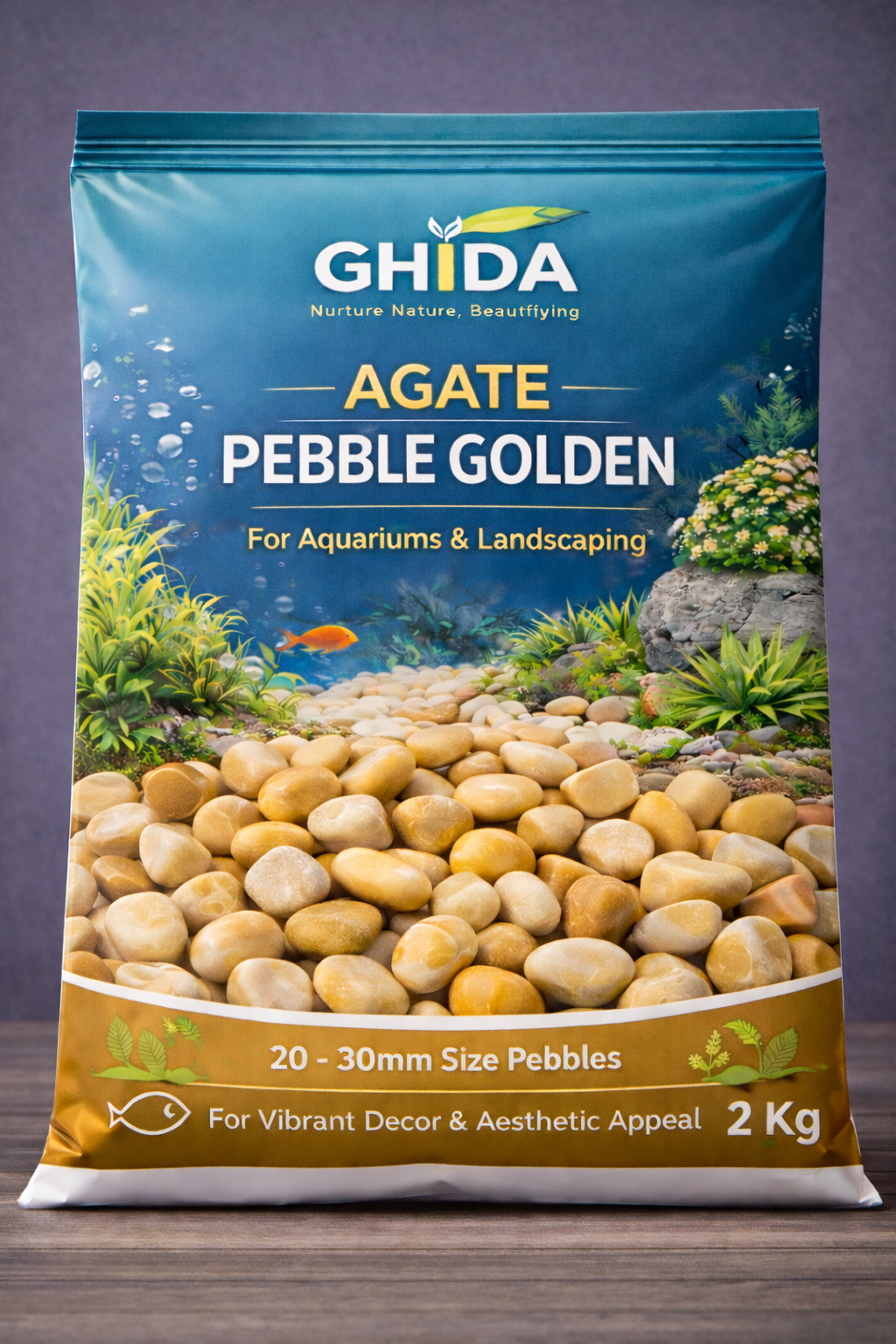 Ghida Agate Pebbles Golden For Aquarium and Landscape for Home Gardening