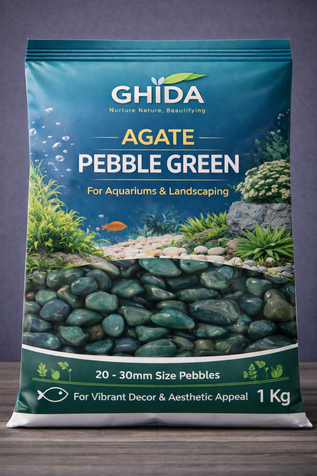 Ghida Agate Pebble Green for Aquarium and Land Scaping home Gardening