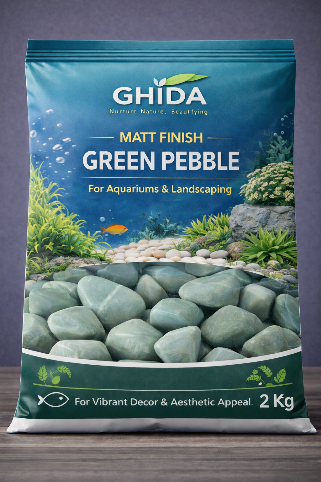 Ghida Matte Finishe Green Pebbles For Aquarium and Home Gardening