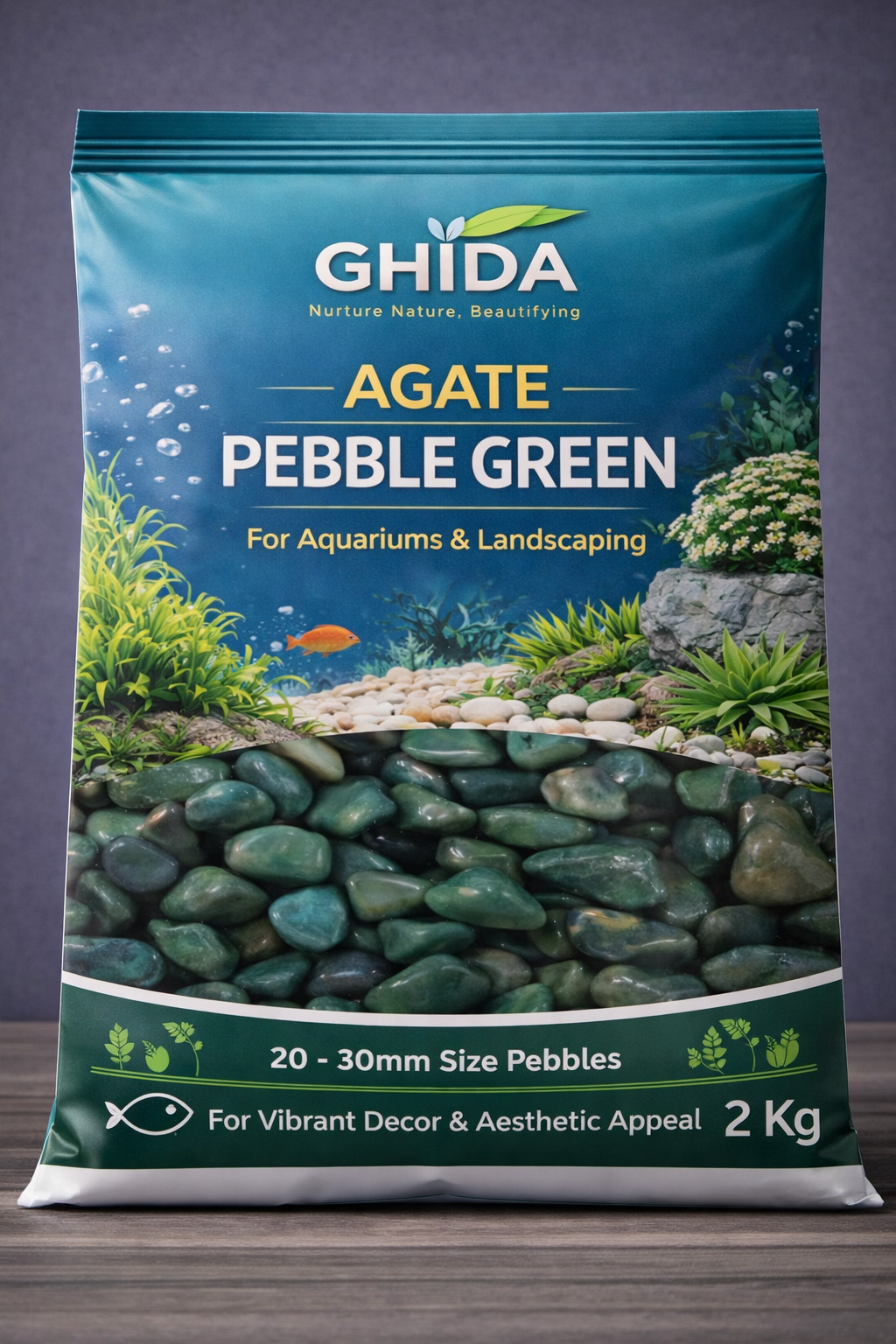 Ghida Agate Pebble Green for Aquarium and Land Scaping home Gardening
