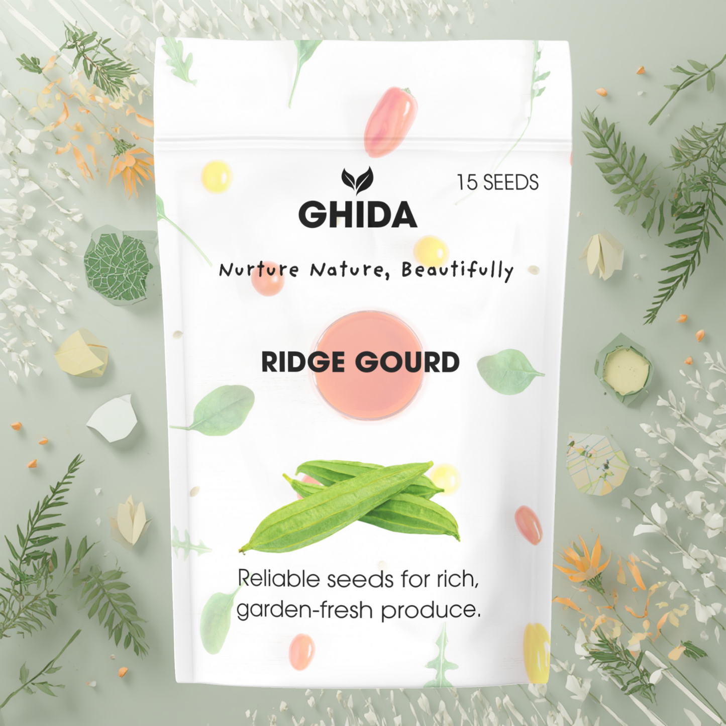 GHIDA Ridge Gourd Seeds (15 Seeds) for Home Gardening | High Germination Vegetable Seeds for Kitchen Garden | Organic Ridge Gourd / Turai Seeds for Healthy, Garden-Fresh Produce