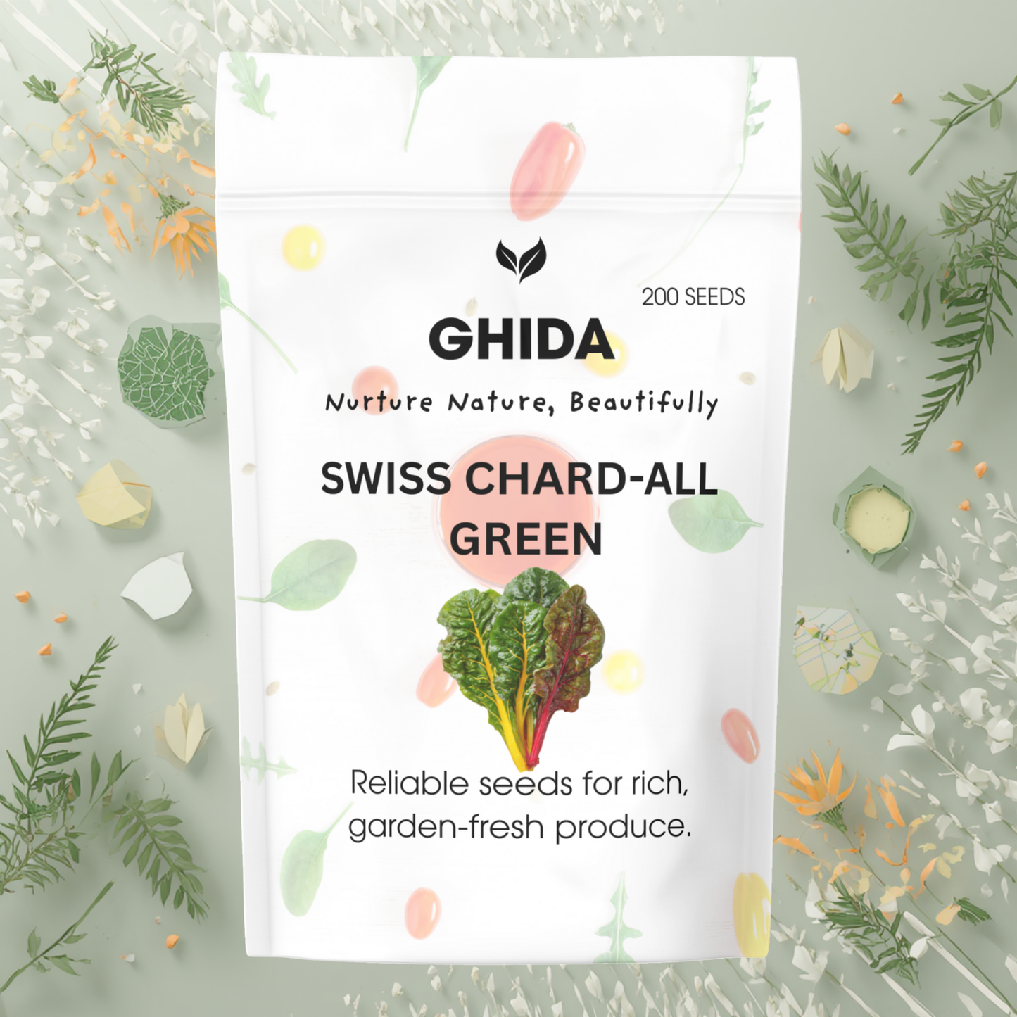 GHIDA SWISS CHARD-ALL GREEN (200 SEEDS) FOR HME GARDENING